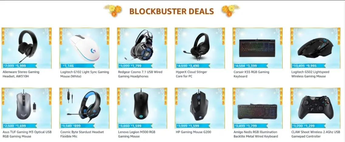 Blockbuster Deals on Gaming Accessories on Amazon Great Indian Festival 2020